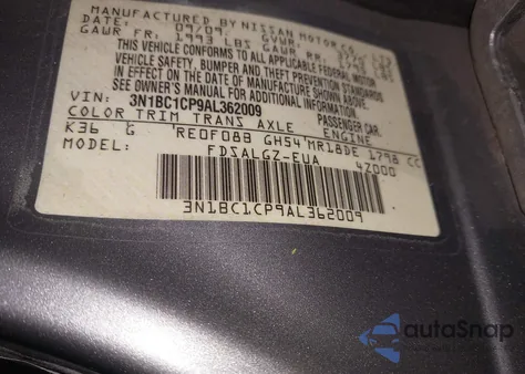 2010 Nissan Versa 1.8Sl z USA, uszkodzony, nr VIN 3N1BC1CP9AL362009